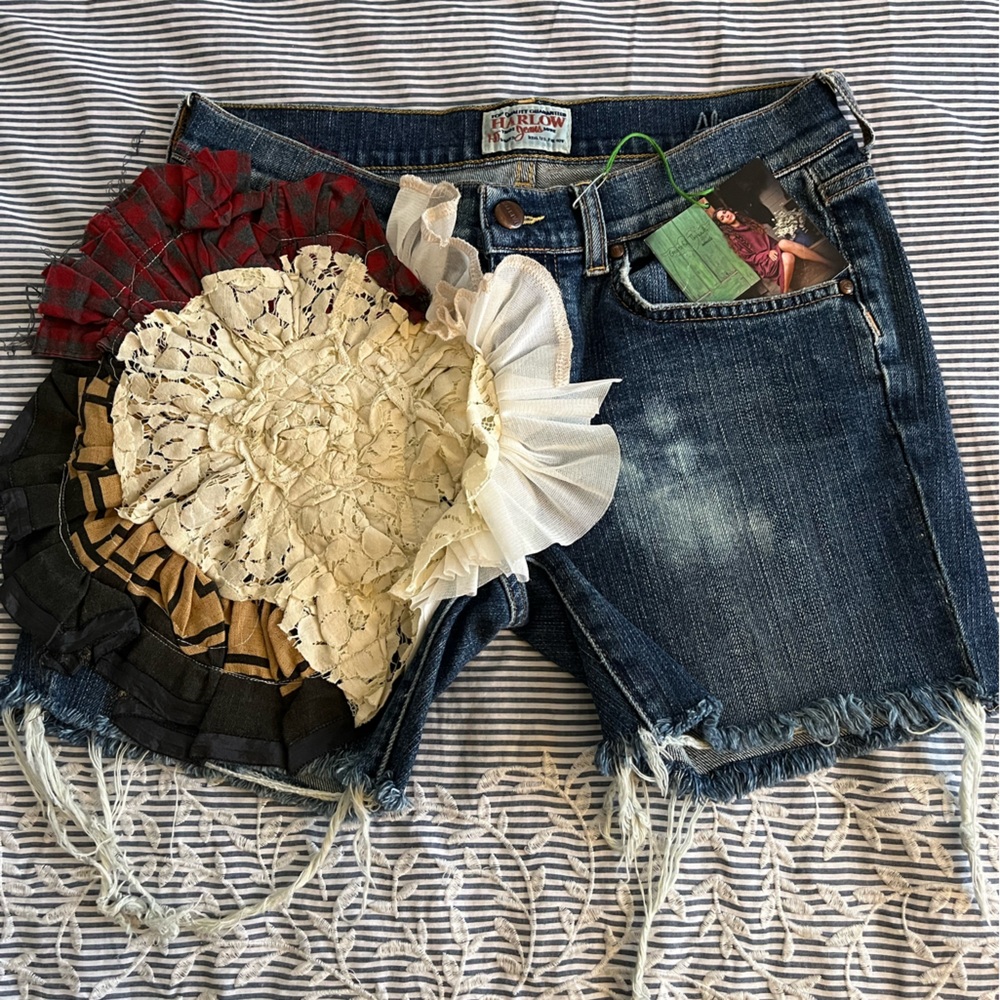 Harlow Jean shorts upcycled embellishment.